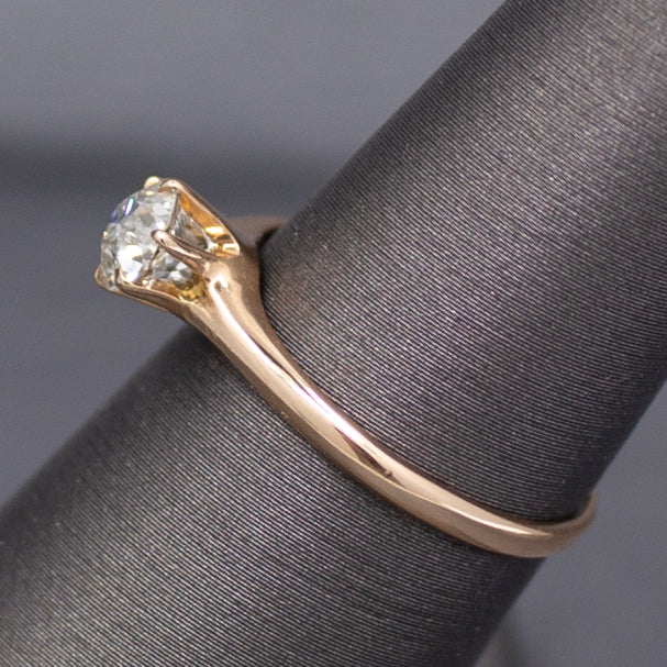 Antique Old European Cut Diamond Solitaire Ring in 14k Yellow Gold