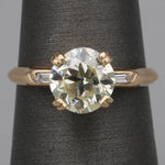 Late Art Deco Old European Cut and Baguette Diamond Engagement Ring in 14k Yellow Gold