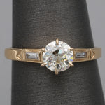 Late Art Deco Old European Cut Diamond Low Profile Engagement Ring in 14k Yellow Gold