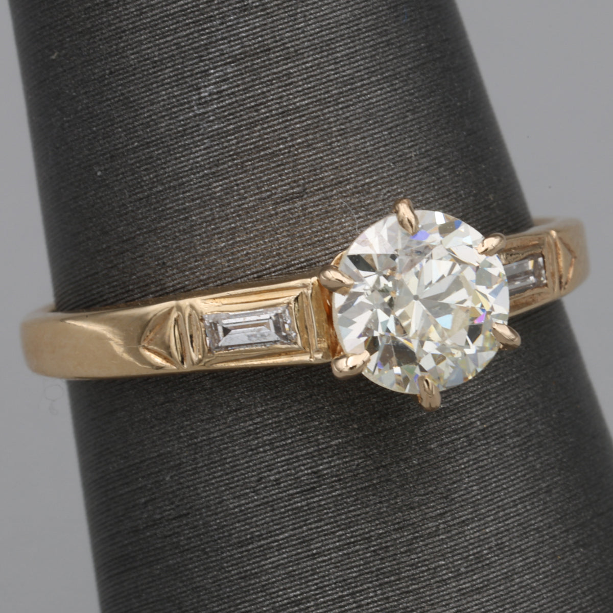 Late Art Deco Old European Cut Diamond Low Profile Engagement Ring in 14k Yellow Gold
