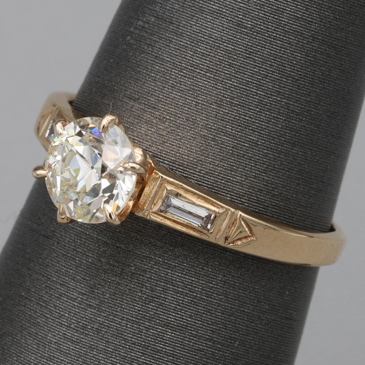 Late Art Deco Old European Cut Diamond Low Profile Engagement Ring in 14k Yellow Gold