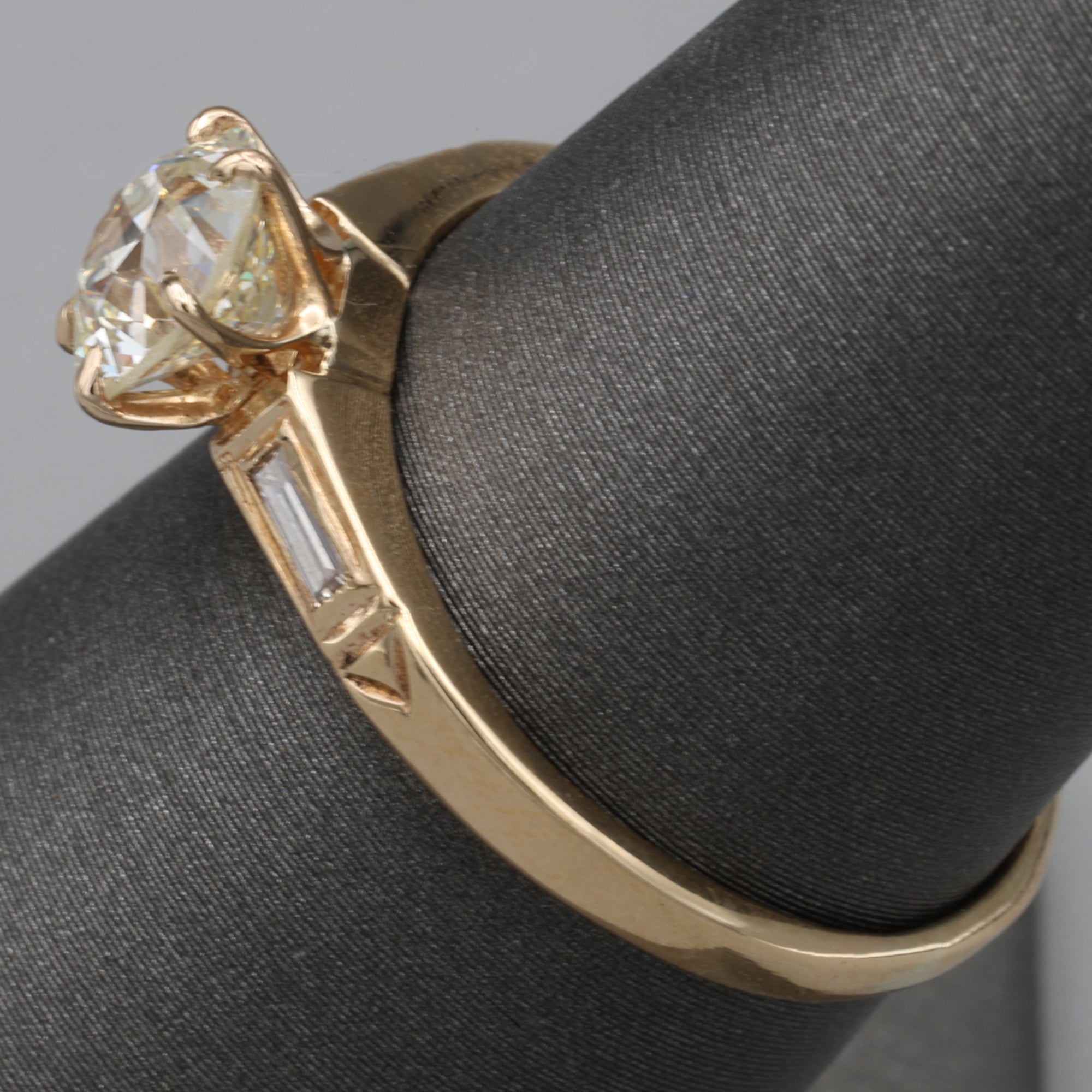 Late Art Deco Old European Cut Diamond Low Profile Engagement Ring in 14k Yellow Gold
