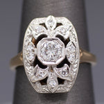 Vintage Diamond Cluster Plaque Ring in 14k White and Yellow Gold