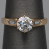 Old European and Baguette Cut Diamond Three Stone Ring in 14k Yellow Gold