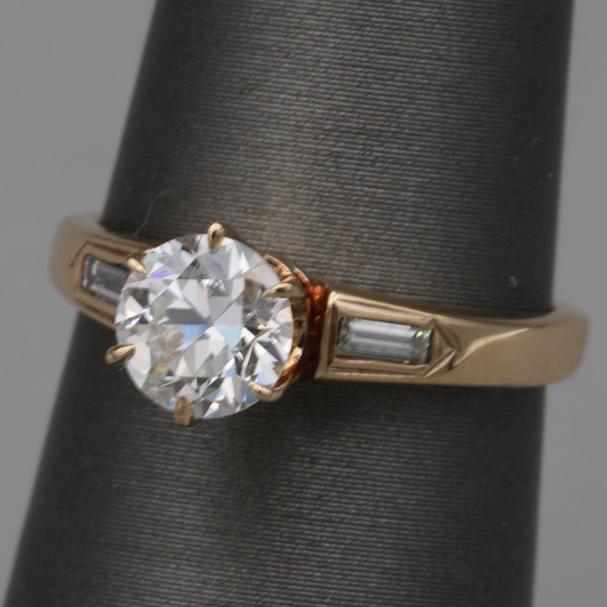 Late Art Deco Old European Cut Diamond Ring in 14k Yellow Gold