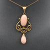 Art Nouveau Angel Skin Coral Drop Pendant Necklace in 10 & 14k Yellow Gold
