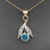 Sparkling Retro Blue Zircon and Diamond Pendant Necklace in 14k Yellow Gold