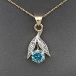 Sparkling Retro Blue Zircon and Diamond Pendant Necklace in 14k Yellow Gold