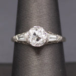 Art Deco GIA Certified 1.62ct Old European Cut Diamond Three Stone Ring in Platinum