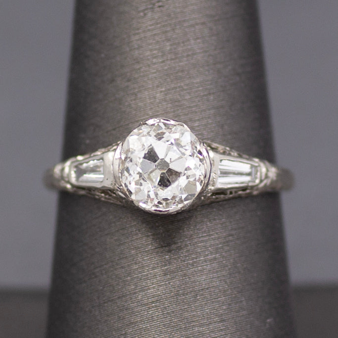 Art Deco GIA Certified 1.62ct Old European Cut Diamond Three Stone Ring in Platinum