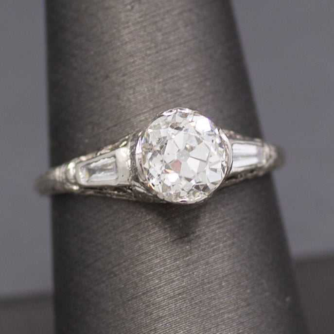 Art Deco GIA Certified 1.62ct Old European Cut Diamond Three Stone Ring in Platinum