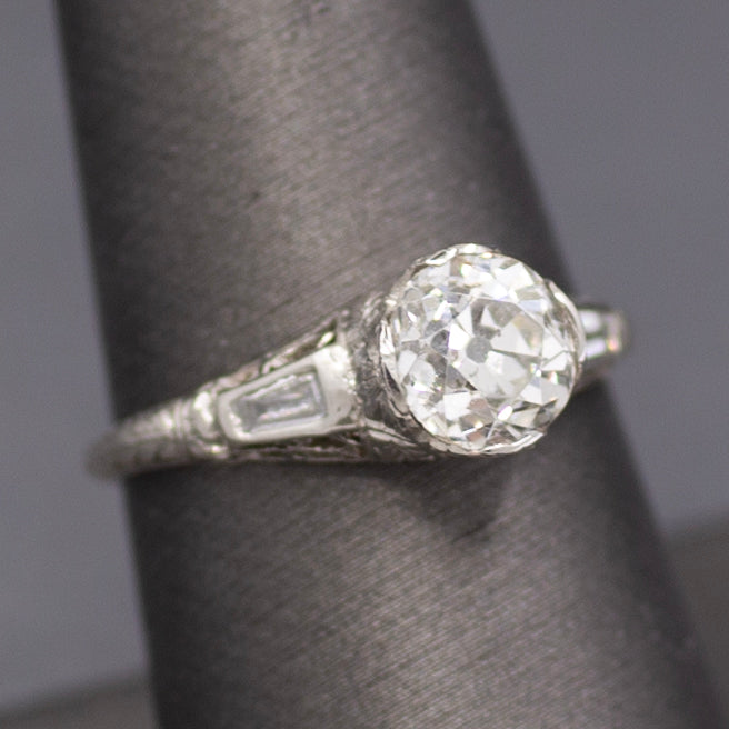 Art Deco GIA Certified 1.62ct Old European Cut Diamond Three Stone Ring in Platinum