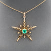 Antique Victorian Emerald Star Pendant Necklace in 14k Yellow Gold