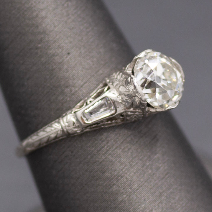 Art Deco GIA Certified 1.62ct Old European Cut Diamond Three Stone Ring in Platinum
