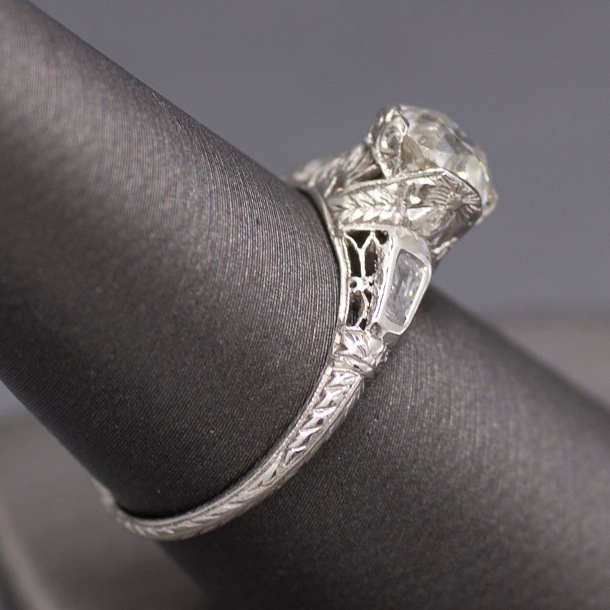 Art Deco GIA Certified 1.62ct Old European Cut Diamond Three Stone Ring in Platinum