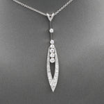 Mid-Century Modern Diamond Elongated Teardrop Pendant Necklace in 14k White Gold