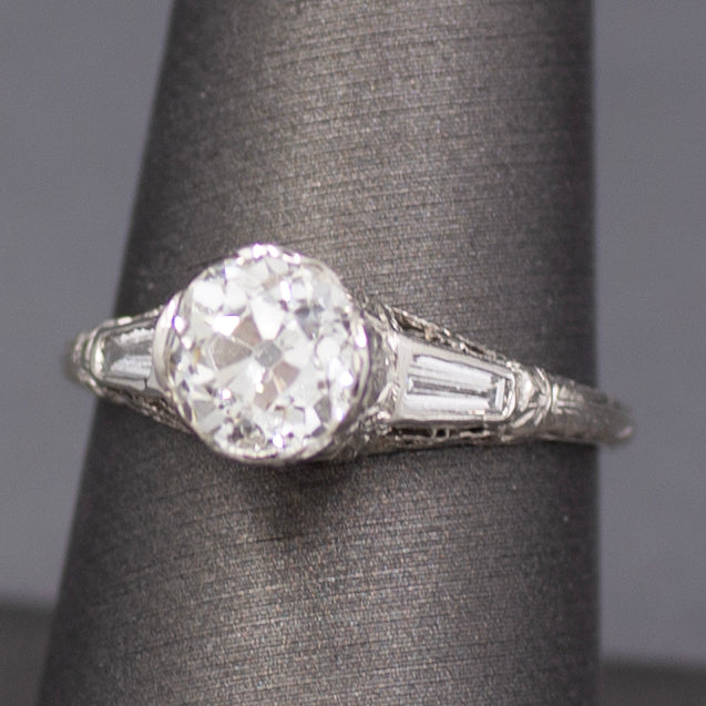 Art Deco GIA Certified 1.62ct Old European Cut Diamond Three Stone Ring in Platinum