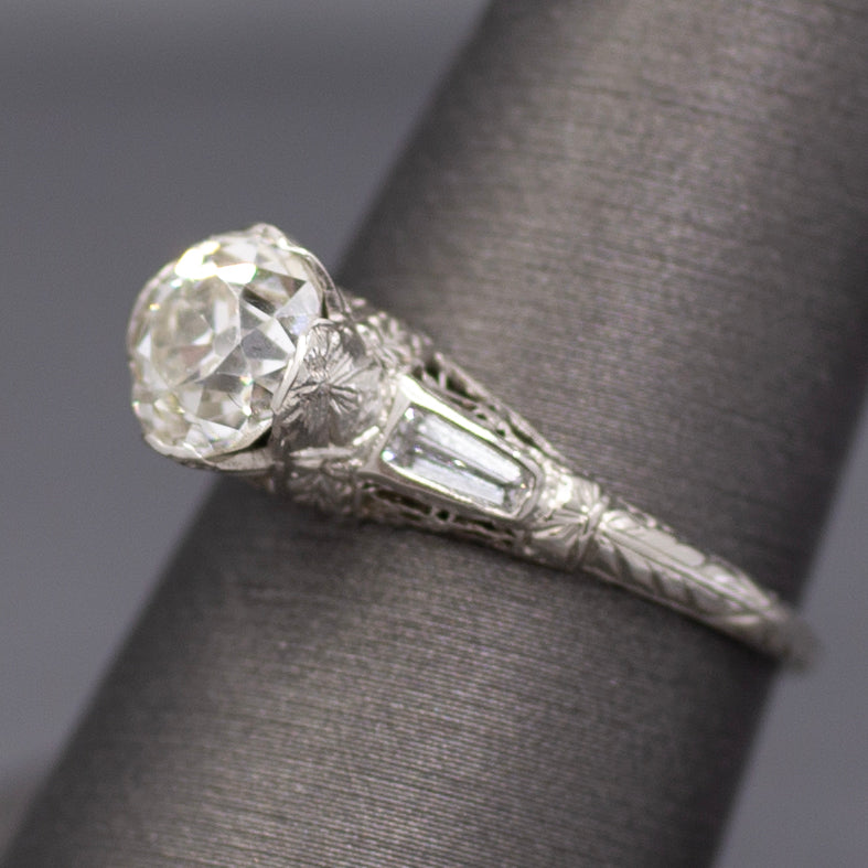 Art Deco GIA Certified 1.62ct Old European Cut Diamond Three Stone Ring in Platinum