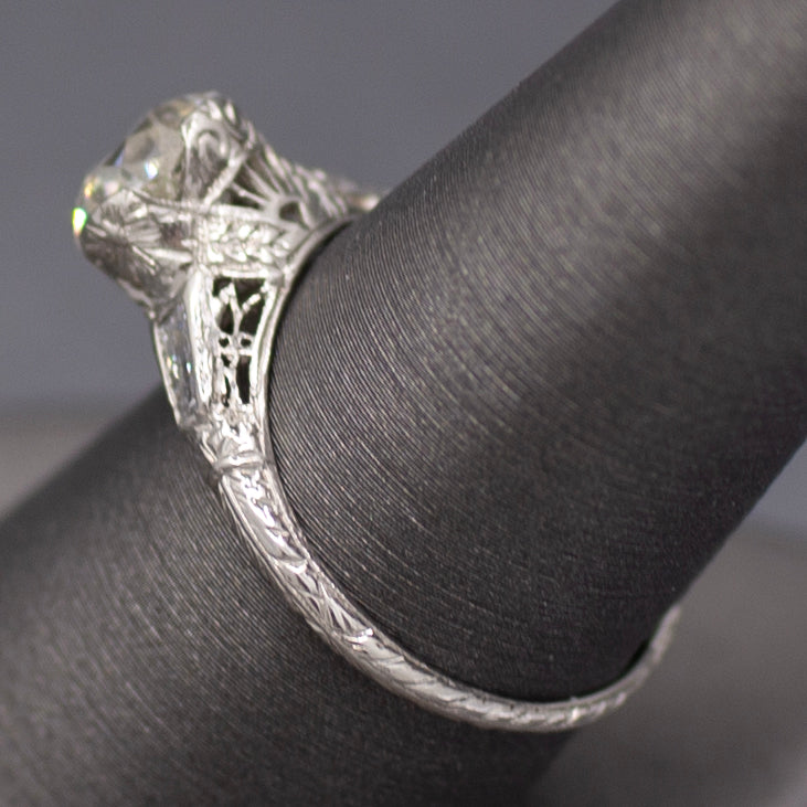 Art Deco GIA Certified 1.62ct Old European Cut Diamond Three Stone Ring in Platinum