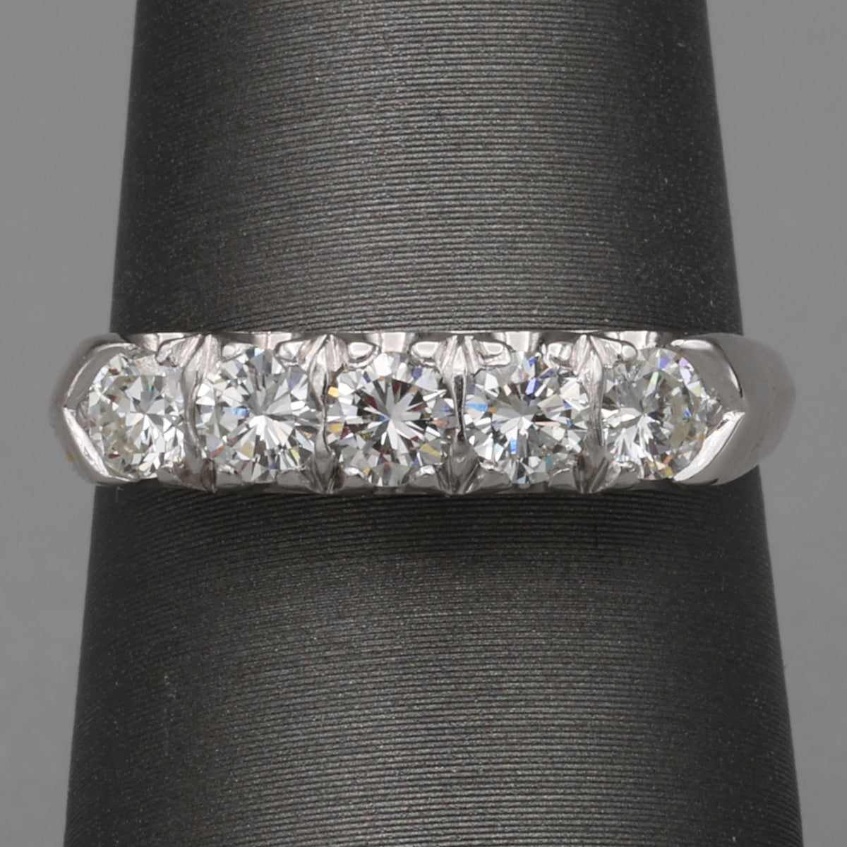 Vintage Five Stone Diamond Band Ring in 14k White Gold