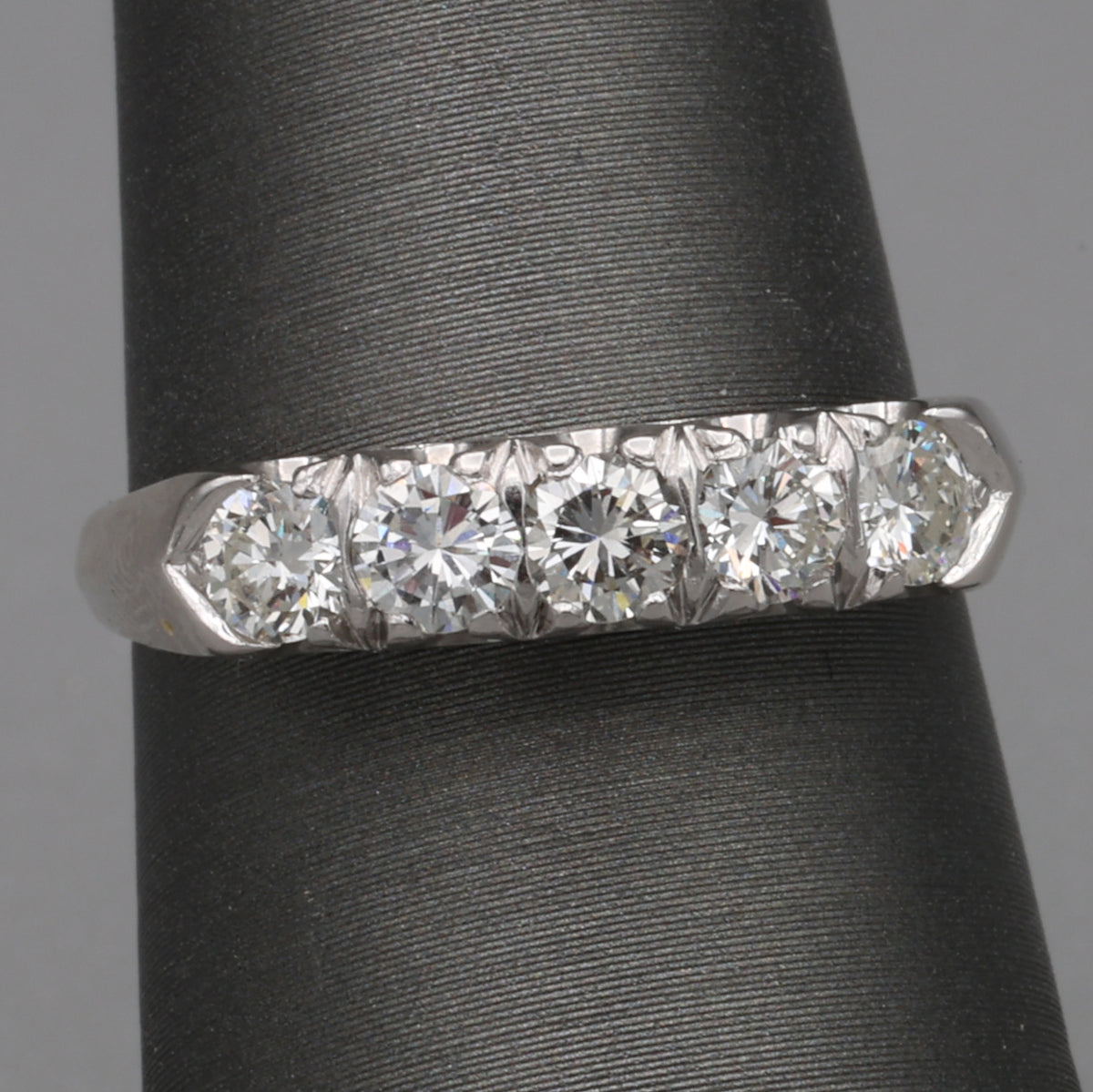 Vintage Five Stone Diamond Band Ring in 14k White Gold
