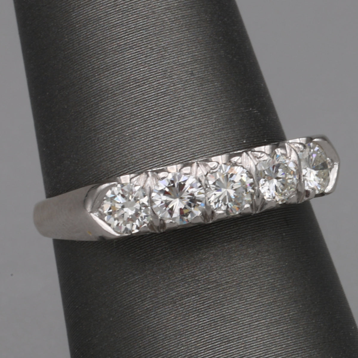 Vintage Five Stone Diamond Band Ring in 14k White Gold