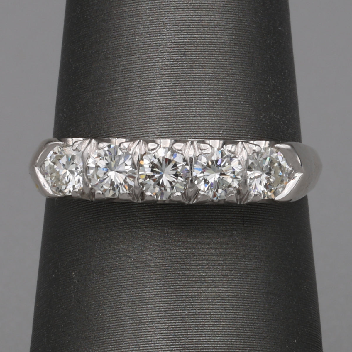 Vintage Five Stone Diamond Band Ring in 14k White Gold