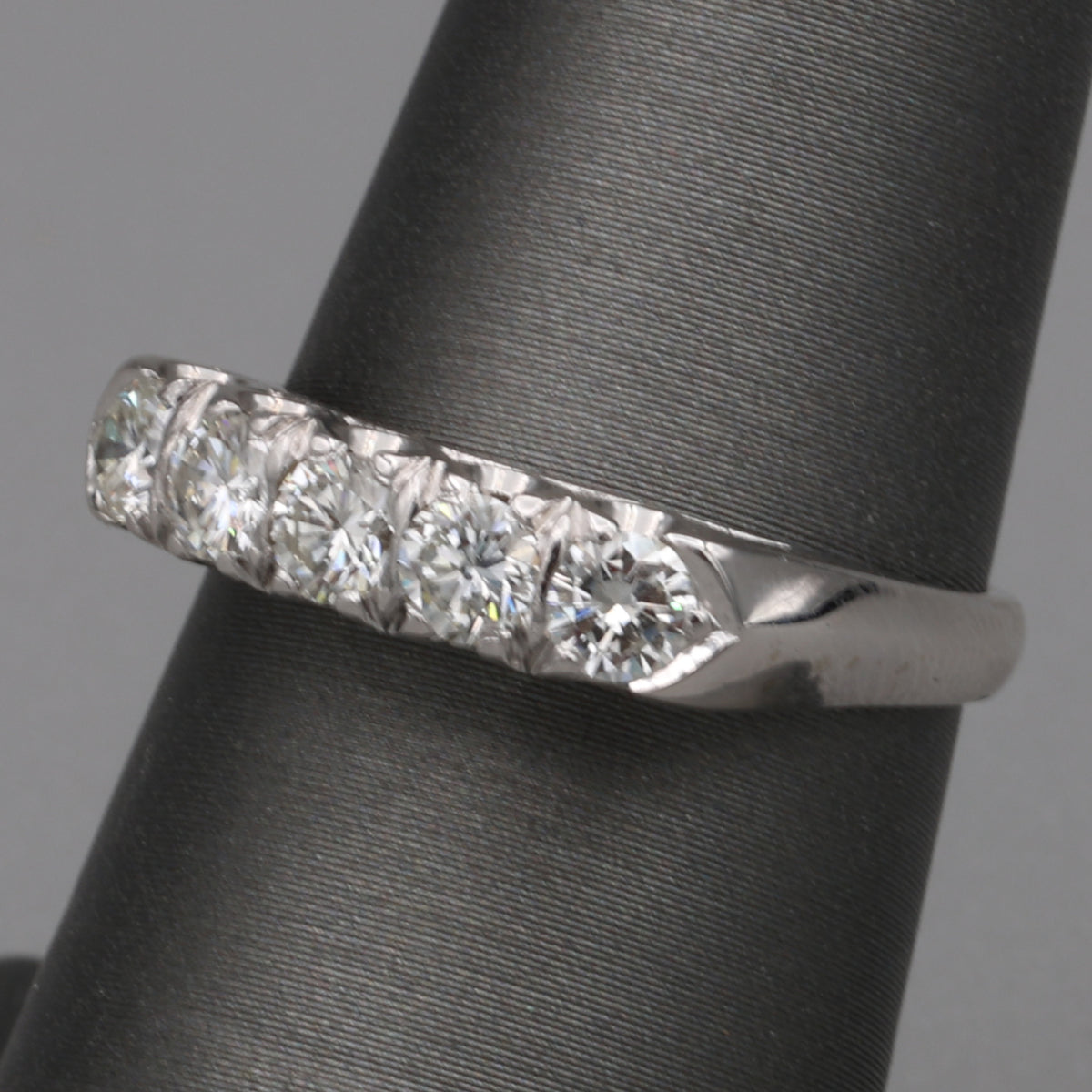 Vintage Five Stone Diamond Band Ring in 14k White Gold
