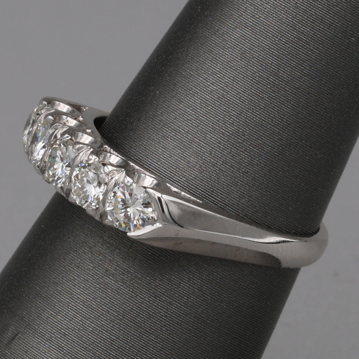 Vintage Five Stone Diamond Band Ring in 14k White Gold