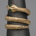 Vintage Emerald & Diamond Coiled Serpent Snake Ring in 14k Gold