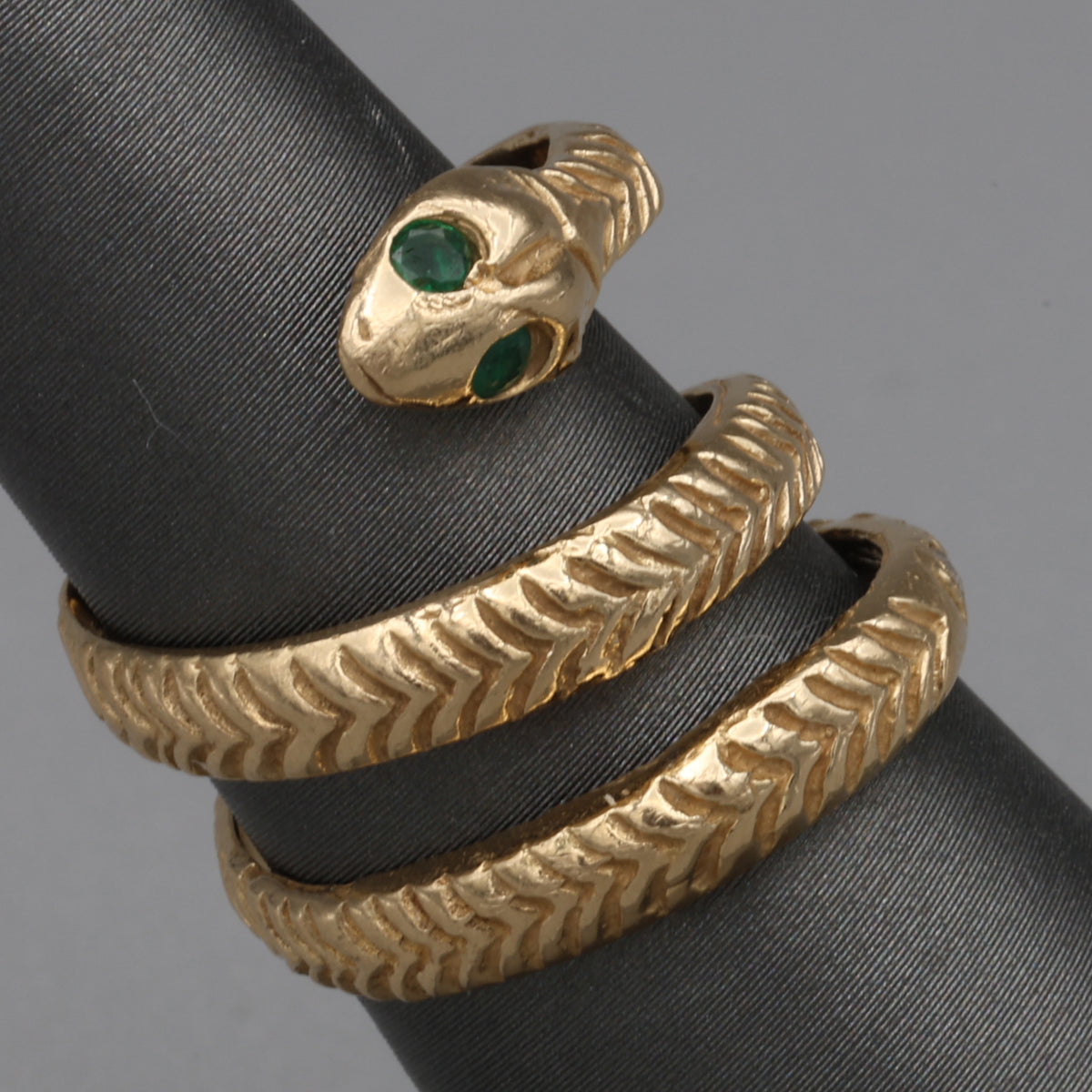 Vintage Emerald & Diamond Coiled Serpent Snake Ring in 14k Gold