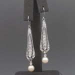 Incredible Art Deco Old Cut Diamond and Pearl Earrings in Platinum