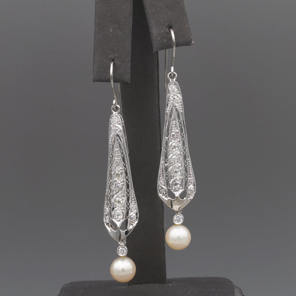 Incredible Art Deco Old Cut Diamond and Pearl Earrings in Platinum