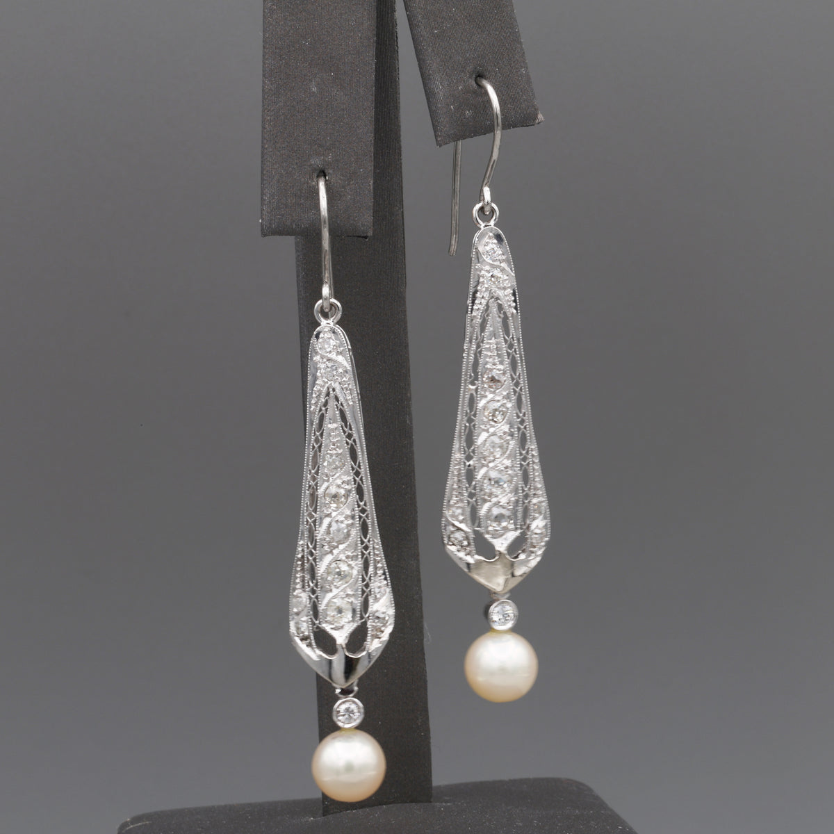 Incredible Art Deco Old Cut Diamond and Pearl Earrings in Platinum