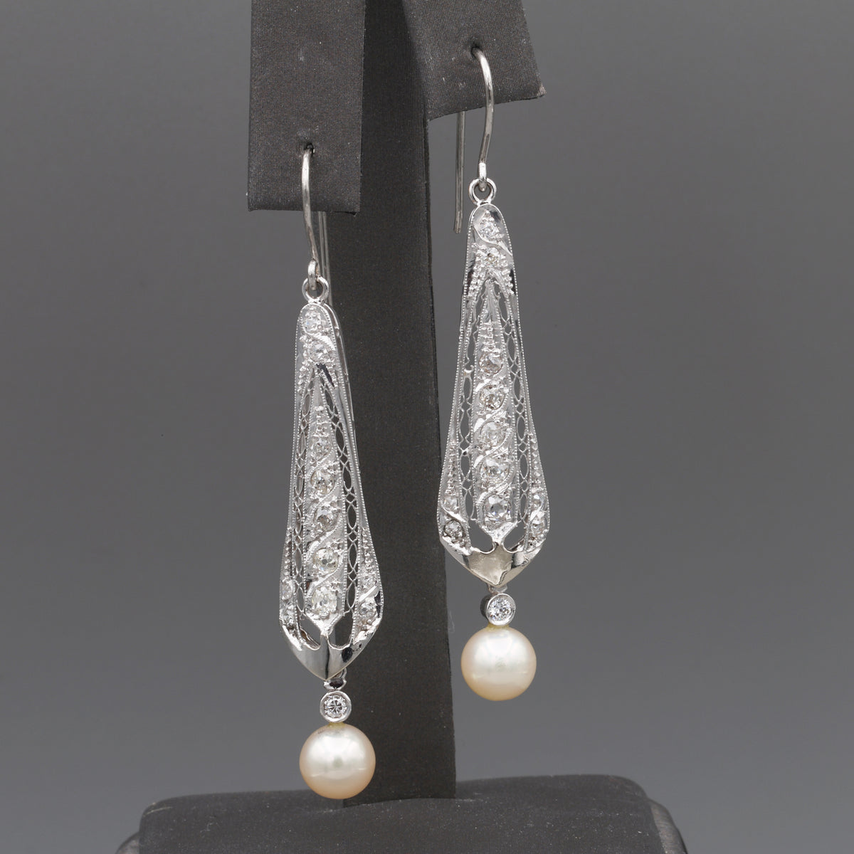 Incredible Art Deco Old Cut Diamond and Pearl Earrings in Platinum