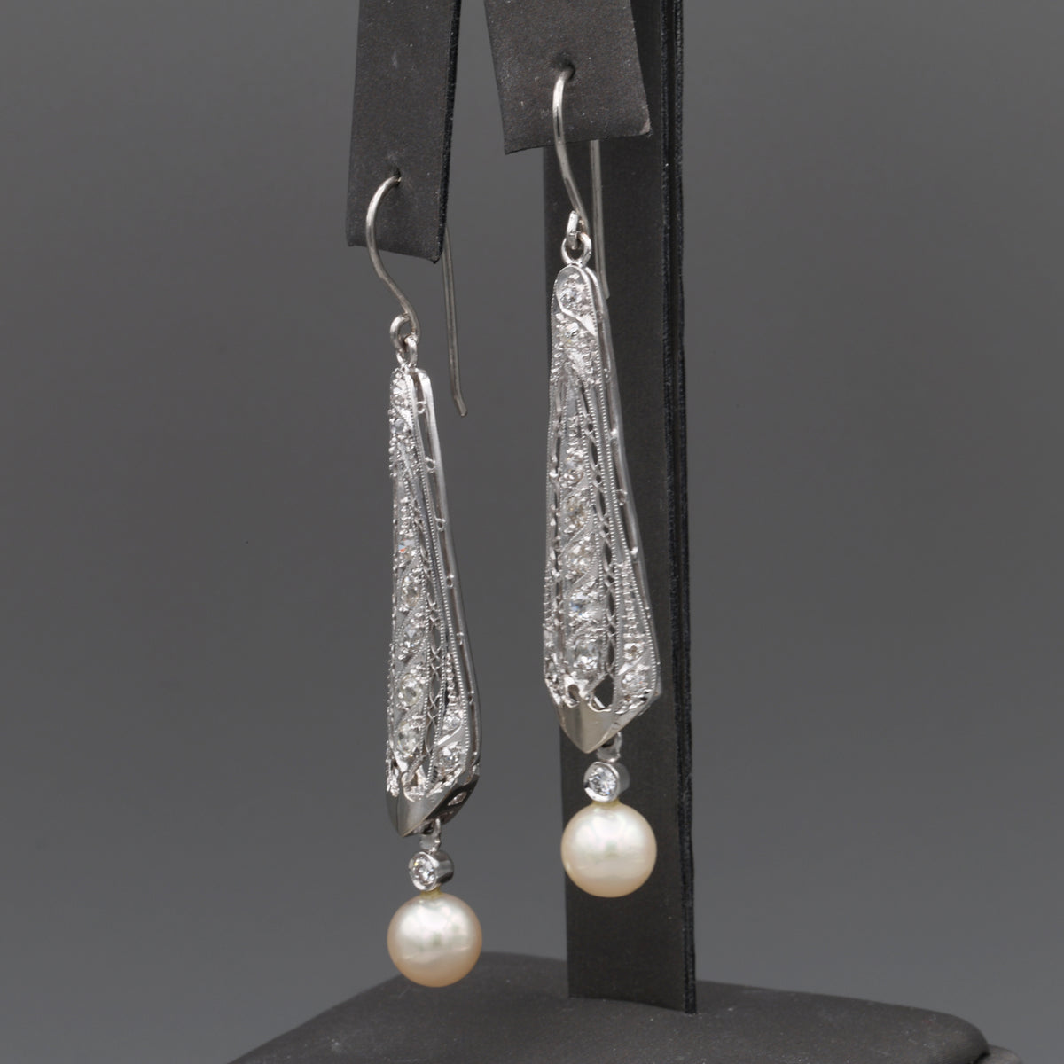 Incredible Art Deco Old Cut Diamond and Pearl Earrings in Platinum