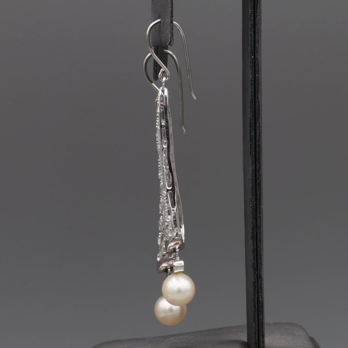 Incredible Art Deco Old Cut Diamond and Pearl Earrings in Platinum
