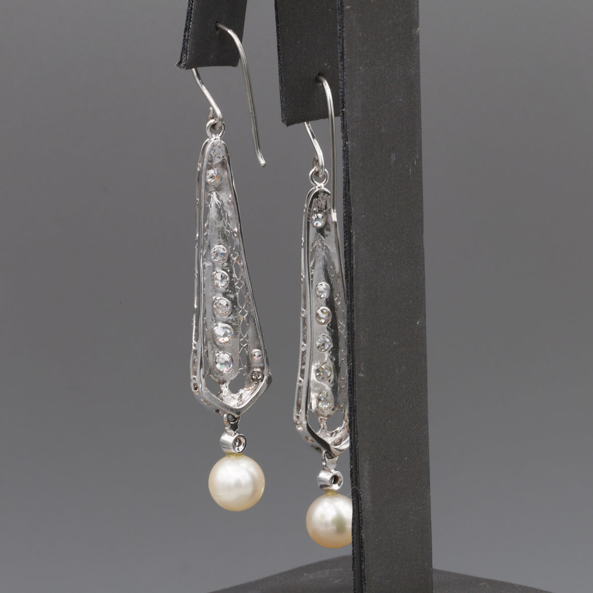 Incredible Art Deco Old Cut Diamond and Pearl Earrings in Platinum