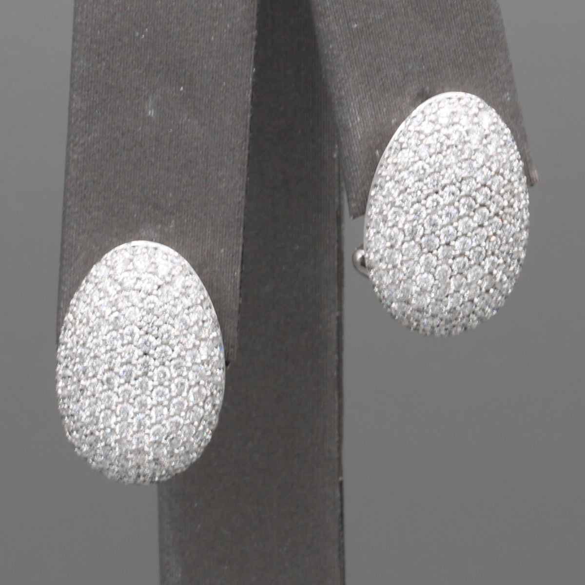 Diamond Pave' Stud Earrings with Omega Back Clasps in 18k White Gold