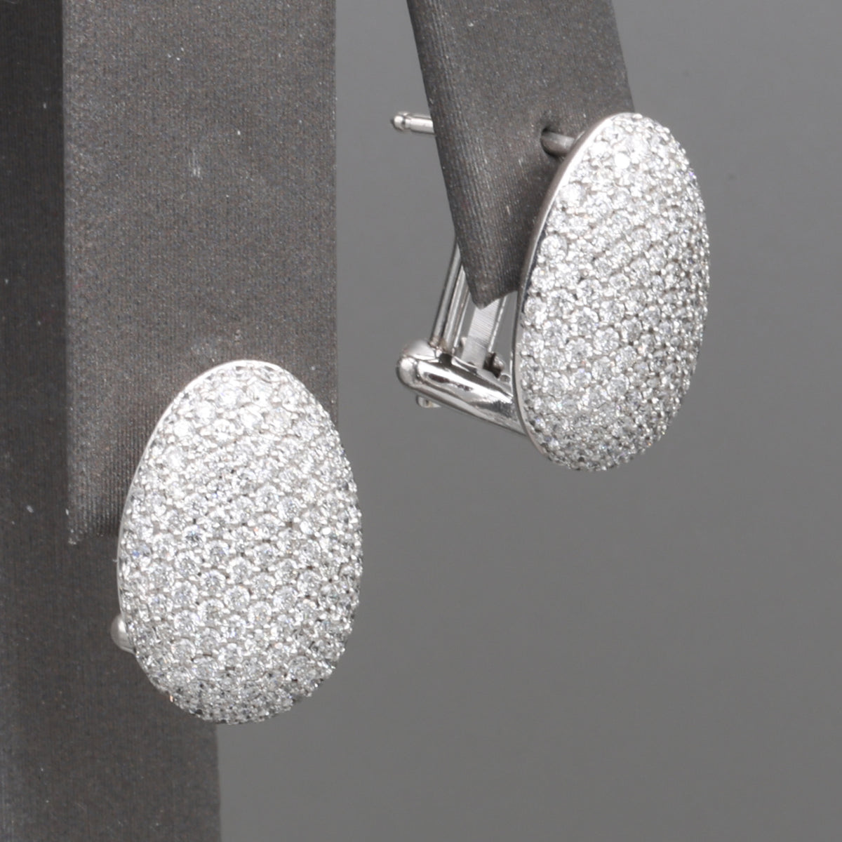 Diamond Pave' Stud Earrings with Omega Back Clasps in 18k White Gold