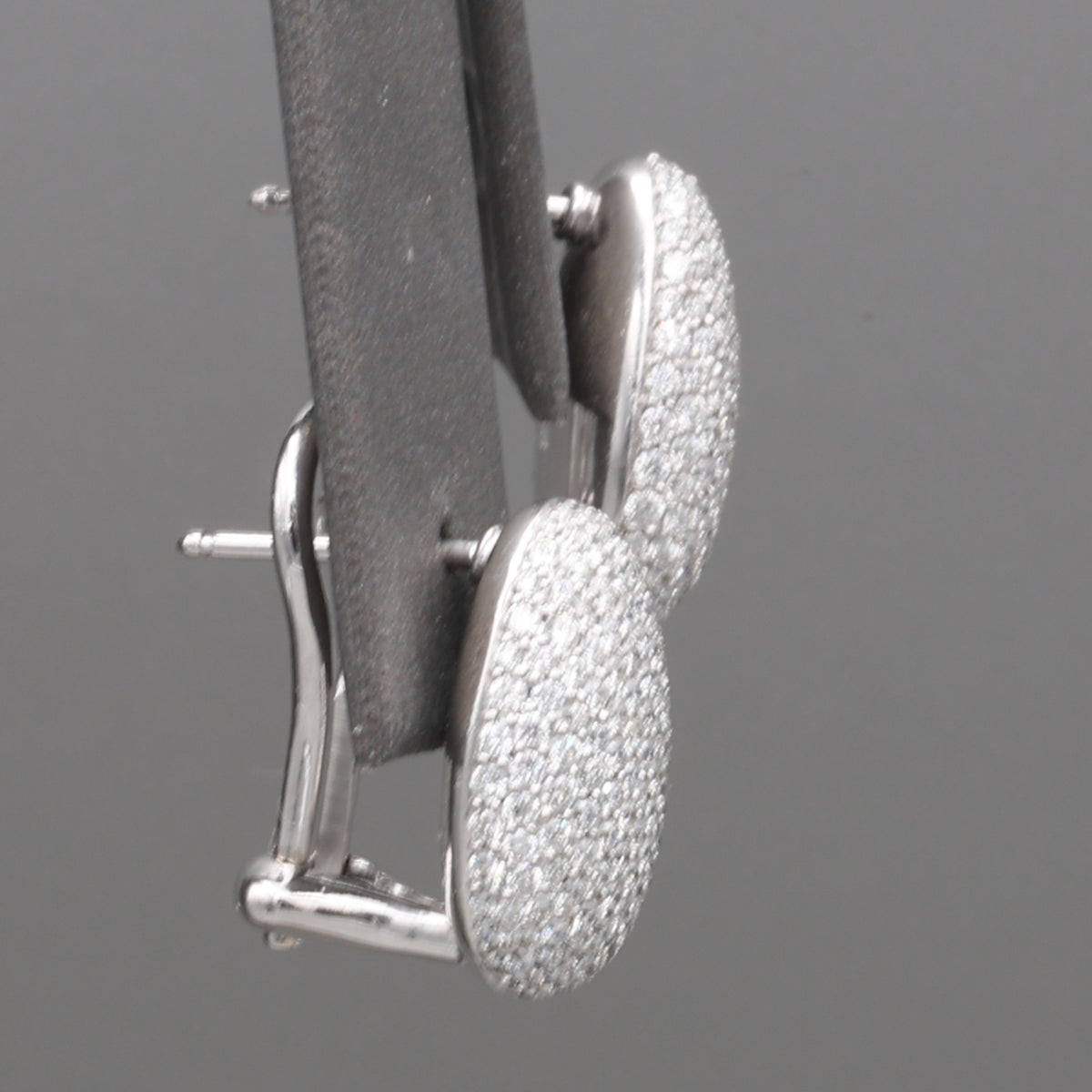 Diamond Pave' Stud Earrings with Omega Back Clasps in 18k White Gold