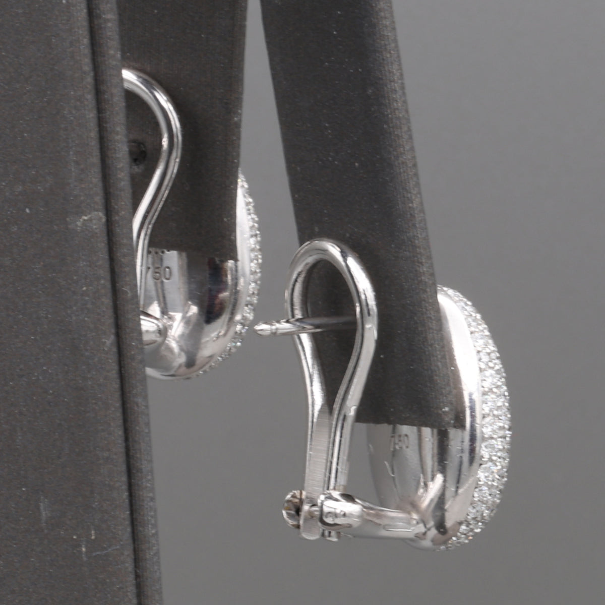 Diamond Pave' Stud Earrings with Omega Back Clasps in 18k White Gold