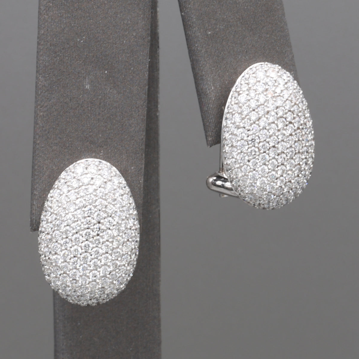 Diamond Pave' Stud Earrings with Omega Back Clasps in 18k White Gold