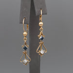 Fantastic Art Deco Old Cut Diamond and Sapphire Dangle Earrings in 18k Yellow Gold