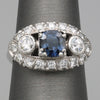 Vintage Blue Sapphire and Bezel Set Diamond Statement Ring in Platinum
