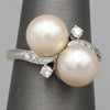 Glowing Double Akoya Pearl and Diamond Bypass Statement Ring in 14k White Gold