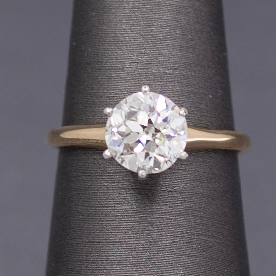 Antique GIA Certified 1.74ct Old European Cut Diamond Solitaire in 14k and Platinum