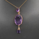 Antique Victorian Bezel Set and Briolette Cut Amethyst Statement Pendant in 14k Rosy Gold
