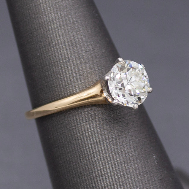 Antique GIA Certified 1.74ct Old European Cut Diamond Solitaire in 14k and Platinum