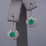 Art Deco Natural Emerald and Old Mine Cut Diamond Dangle Earrings in Platinum